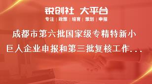 成都市第六批國家級專精特新小巨人企業申報和第三批復核工作工作程序獎補政策